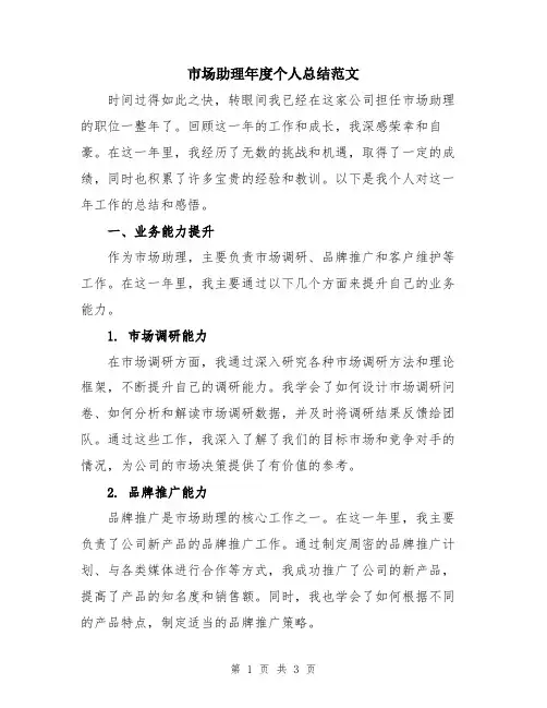 市场助理年度个人总结范文