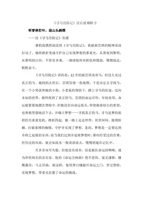 《寻马历险记》读后感600字