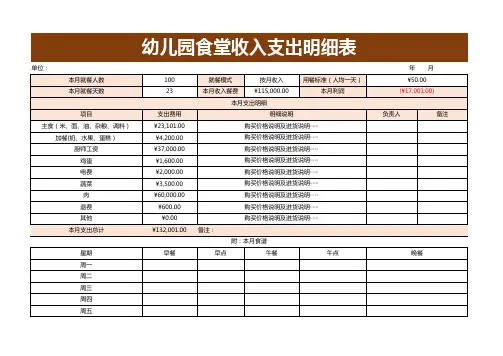 幼儿园食堂收入支出明细表模板推荐实用