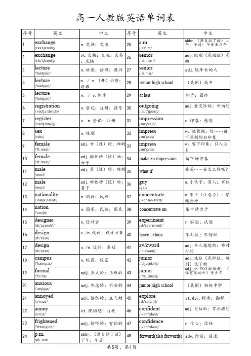 高一人教版英语单词表