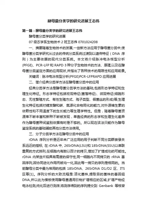 酵母菌分类学的研究进展王志伟