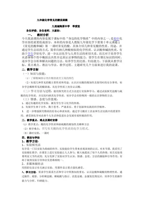 九年级化学常见的酸说课