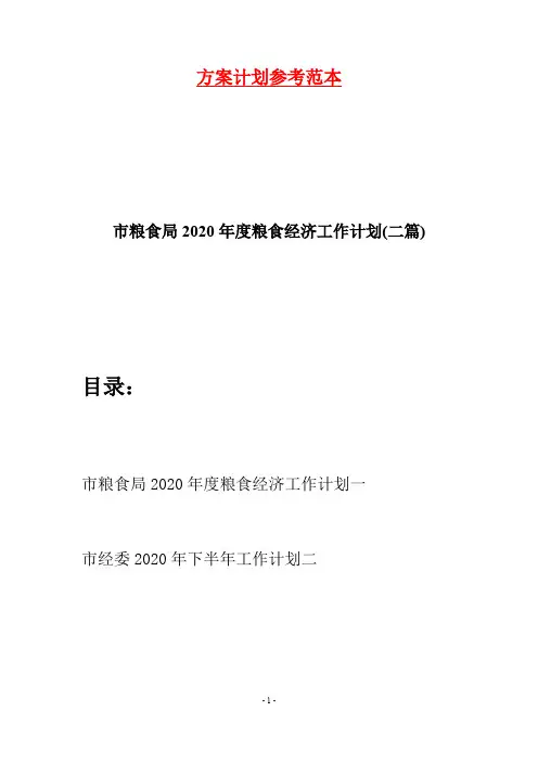 市粮食局2020年度粮食经济工作计划(二篇)
