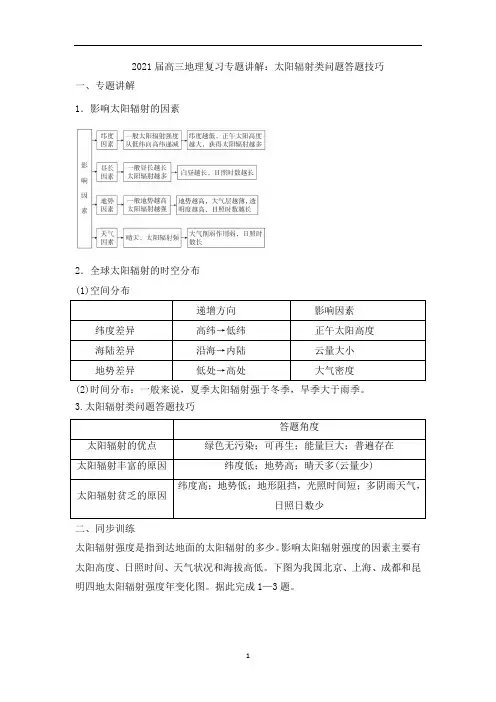 高三地理复习专题讲解：太阳辐射类问题答题技巧