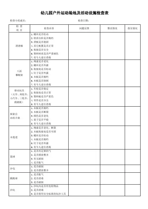 幼儿园户外运动场地及活动设施检查表