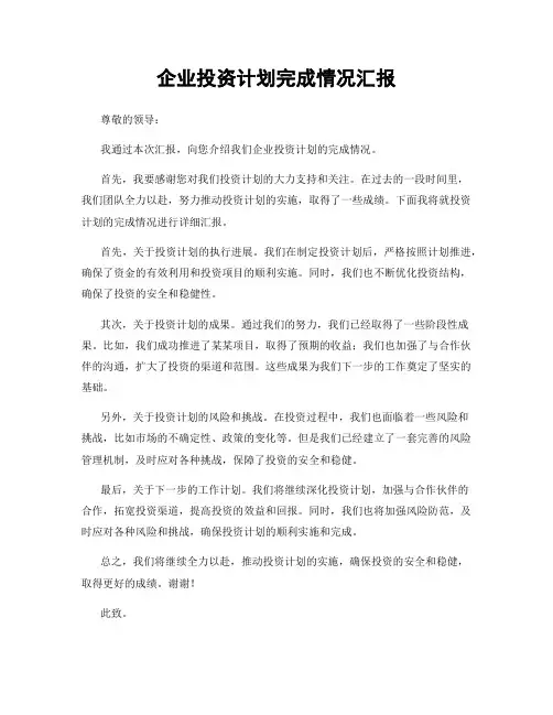 企业投资计划完成情况汇报