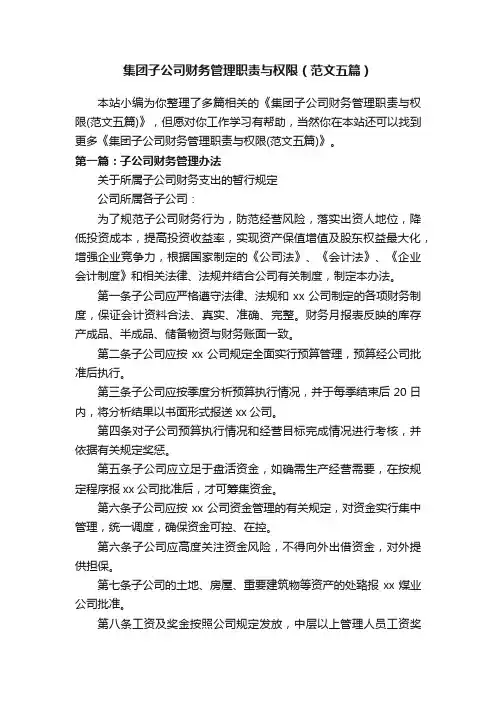 集团子公司财务管理职责与权限（范文五篇）