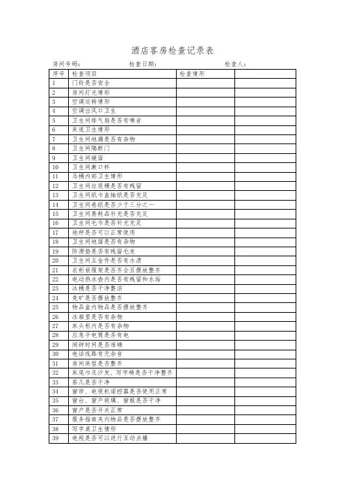 酒店客房检查表