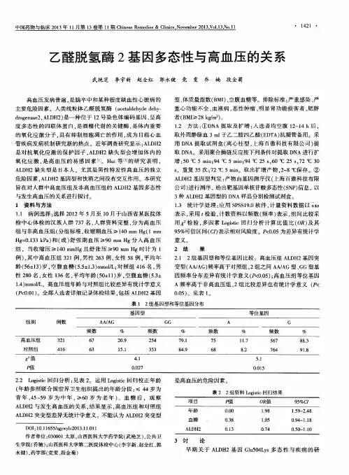 乙醛脱氢酶2基因多态性与高血压的关系