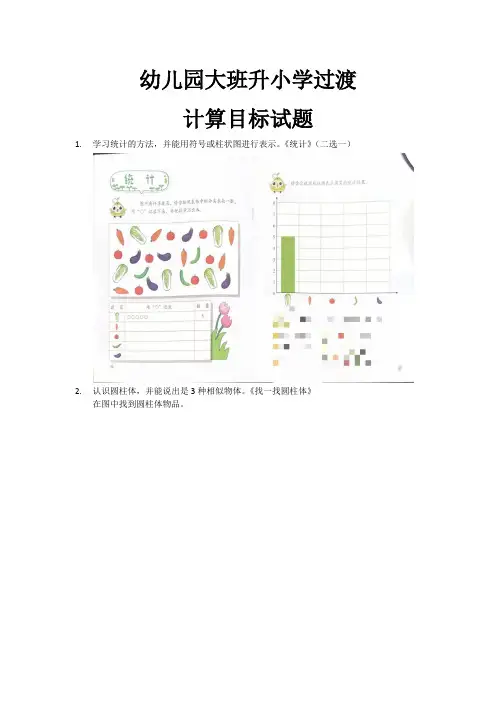 幼儿园大班升小学过渡计算目标试题