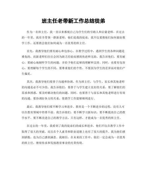 班主任老带新工作总结徒弟