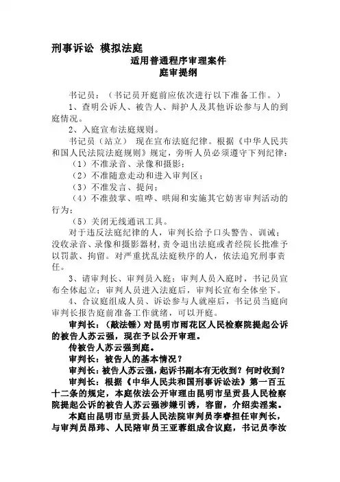 刑事模拟审判书记员开庭记录