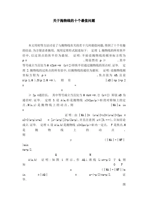 关于抛物线的十个最值问题-模板