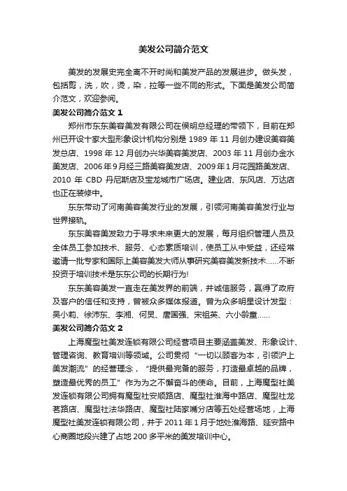 美发公司简介范文