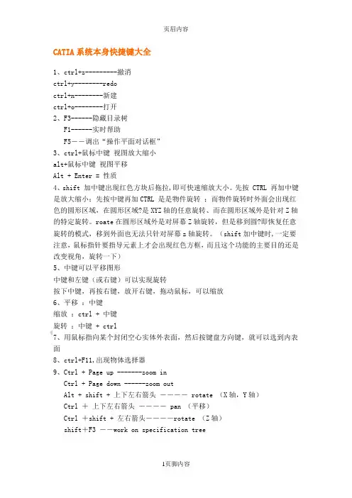 CATIA快捷键大全