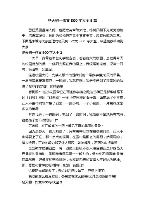 冬天初一作文800字大全5篇