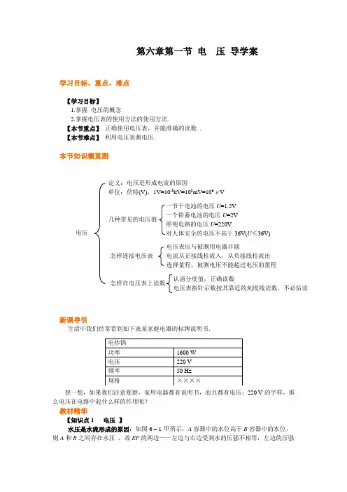 人教版-物理-九年级全一册物理第十六章第一节电压导学案