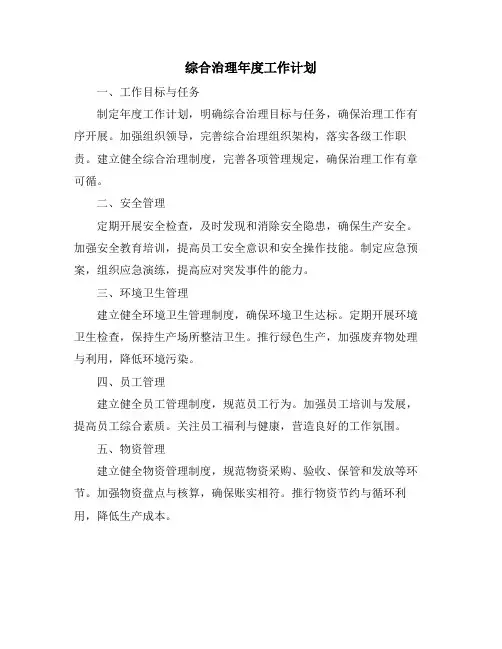 综合治理年度工作计划