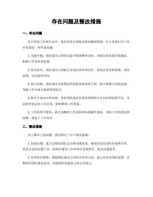 存在问题及整改措施