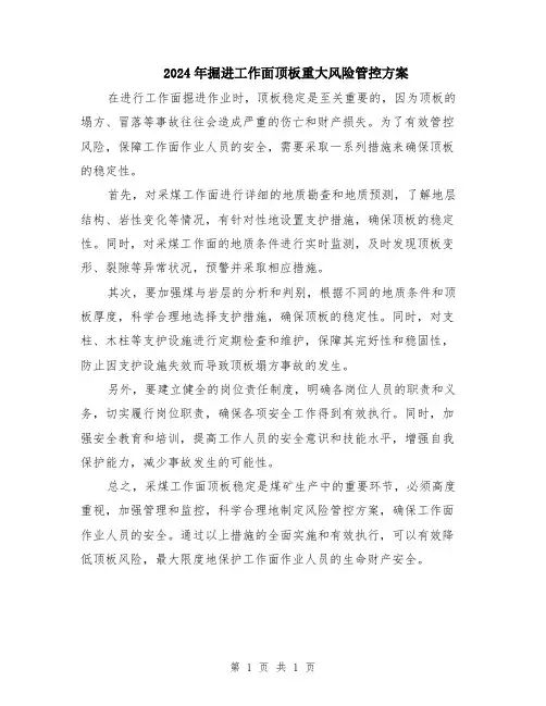 2024年掘进工作面顶板重大风险管控方案