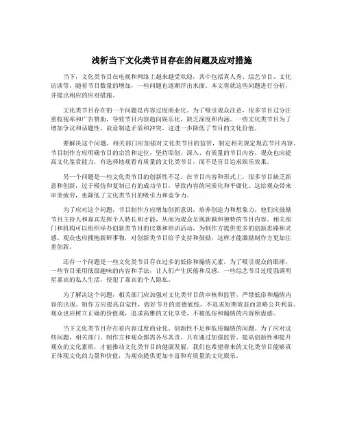浅析当下文化类节目存在的问题及应对措施