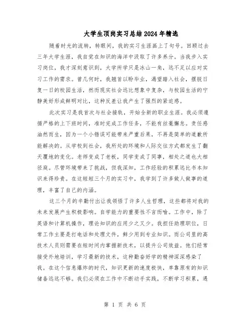 大学生顶岗实习总结2024年精选（3篇）