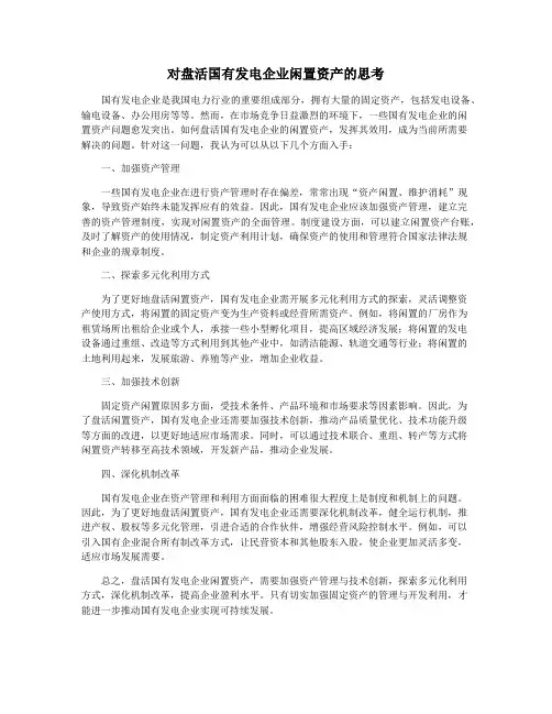 对盘活国有发电企业闲置资产的思考