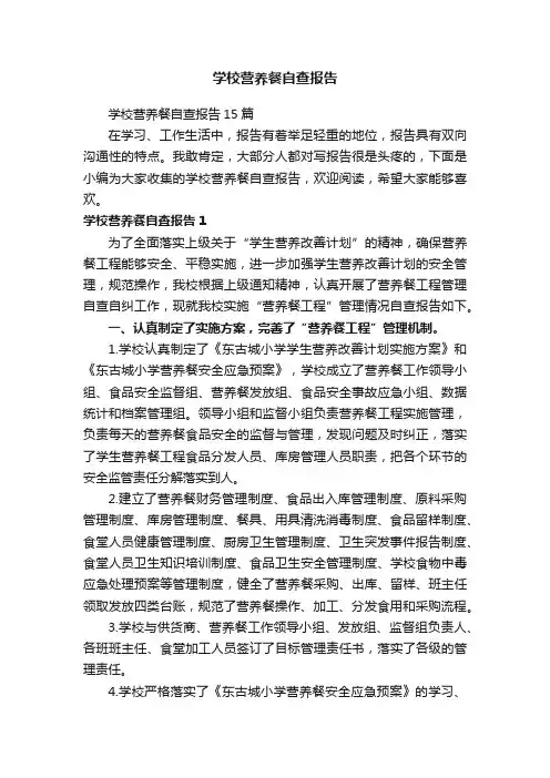 学校营养餐自查报告