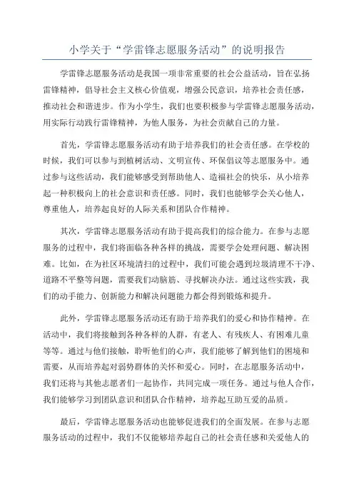 小学关于“学雷锋志愿服务活动”的说明报告