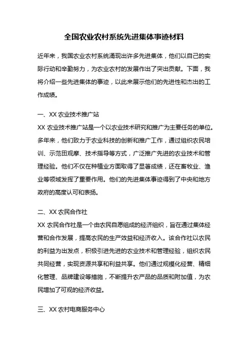 全国农业农村系统先进集体事迹材料