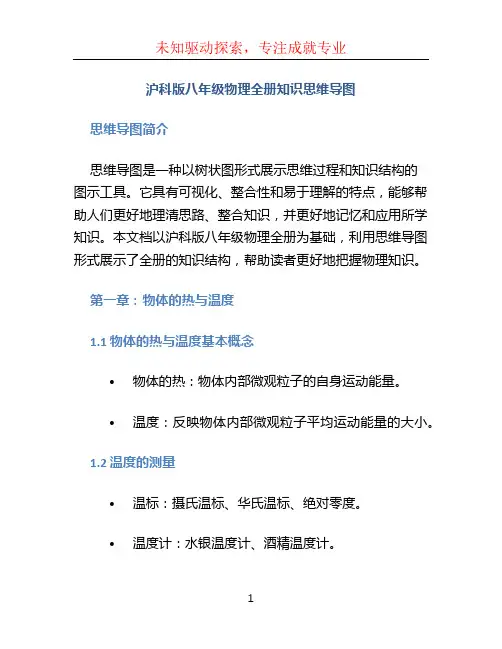 沪科版八年级物理全册知识思维导图