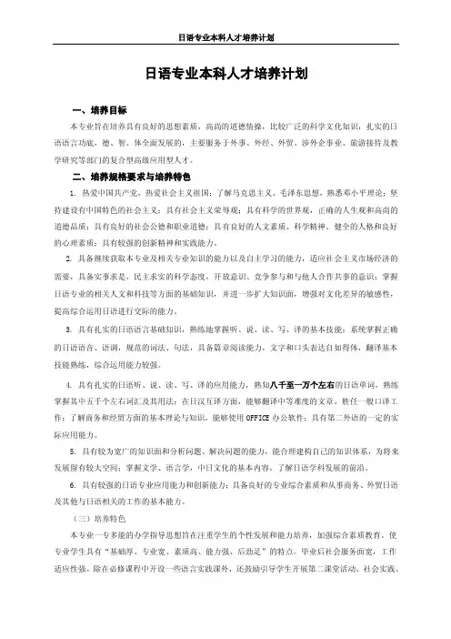 日语专业本科人才培养计划【精编】