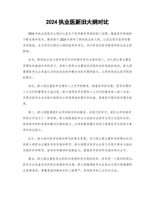 2024执业医新旧大纲对比