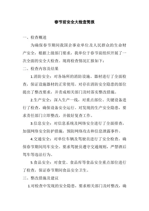 春节前安全大检查简报