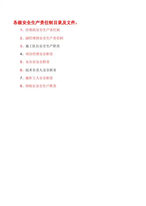 各级安全生产责任制和安全生产规章制度目录及文件