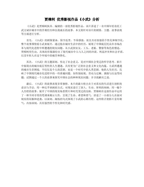 贾樟柯 优秀影视作品《小武》分析
