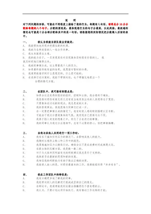 贝尔宾团队角色测试