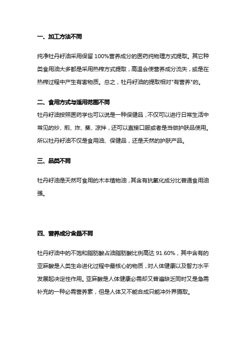 牡丹籽油和其他食用油对比