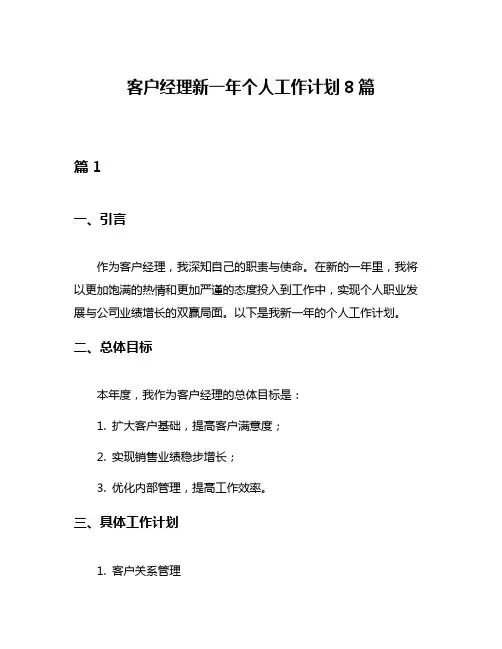 客户经理新一年个人工作计划8篇
