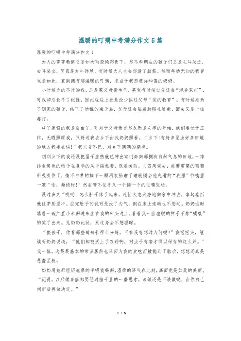 温暖的叮嘱中考满分作文5篇