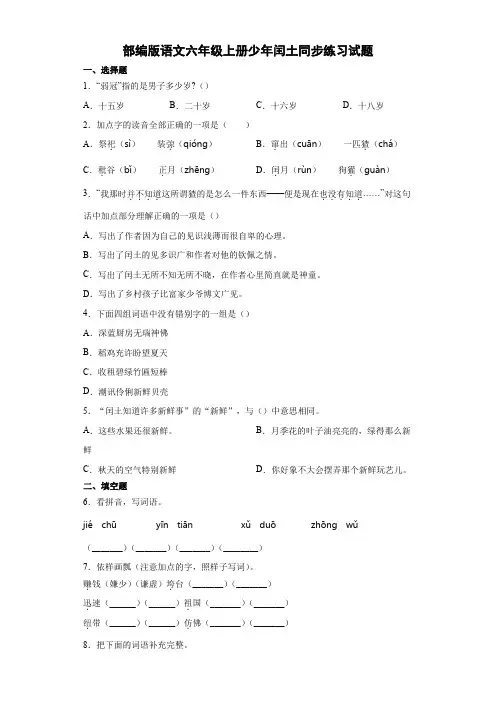少年闰土练习试题(含答案)