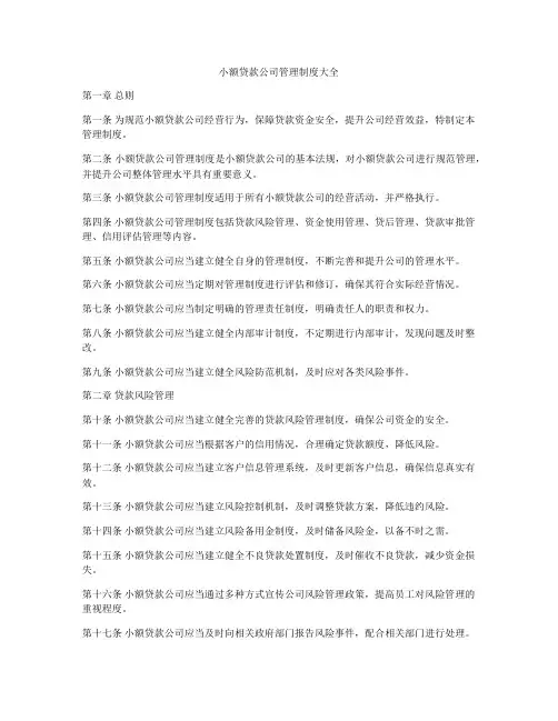 小额贷款公司管理制度大全