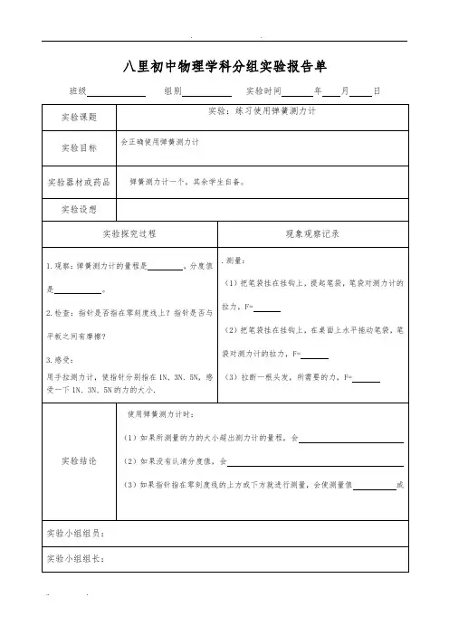 八年级物理实验报告单及内容