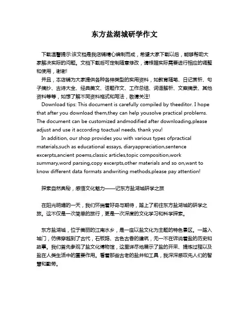 东方盐湖城研学作文