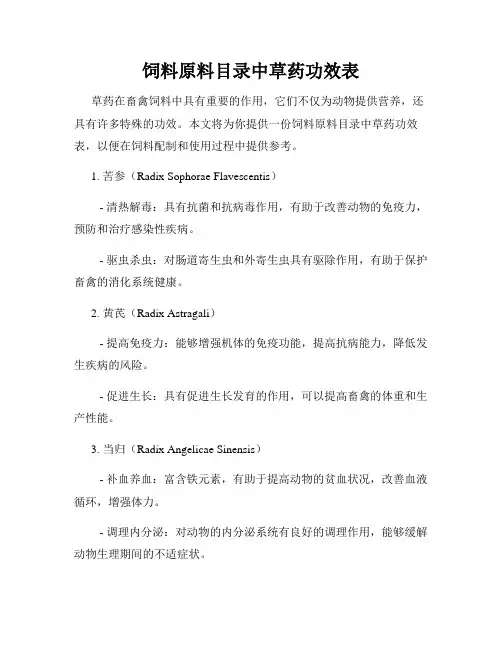 饲料原料目录中草药功效表