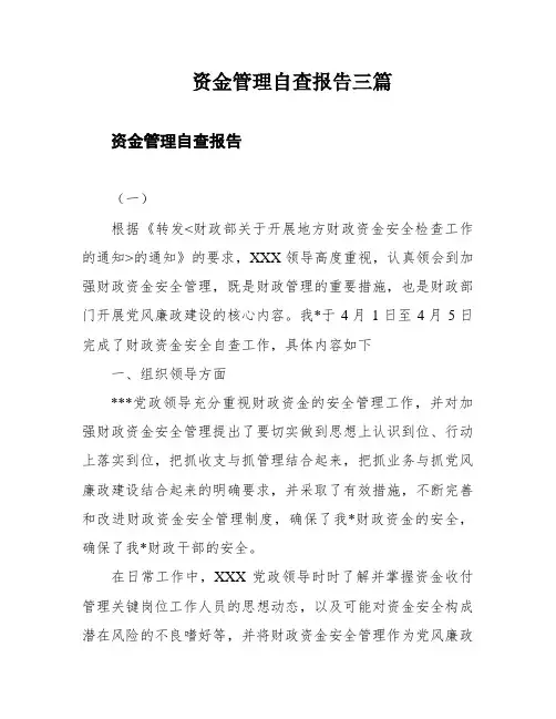 资金管理自查报告三篇