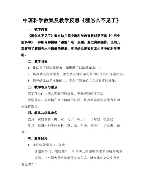 中班科学教案及教学反思《糖怎么不见了》