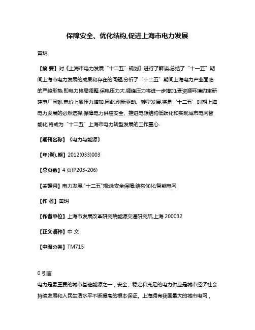 保障安全、优化结构,促进上海市电力发展