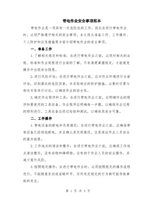 带电作业安全事项范本