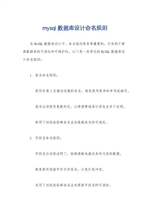 mysql 数据库设计命名规则